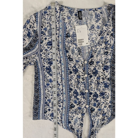 ❤️ Classic Blue White Floral Paisley Blouse Top Size 0 XS Small NWT - Picture 6 of 13